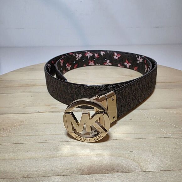 MICHAEL KORS Women’s MK Logo Twist Reversible Floral Print & Brown Logo 39.5 In. - Picture 1 of 12